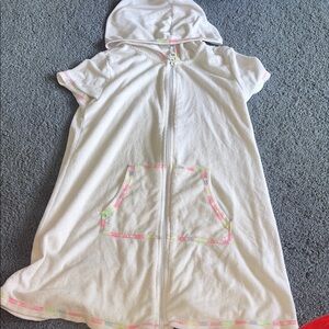 Wonder Nation White Swim Coverup with Hood and Zipper